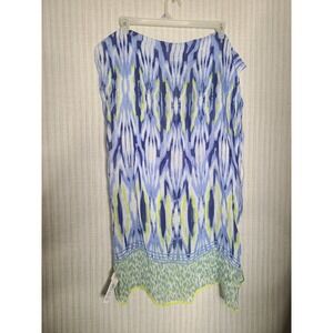 Chicos Talla Unica Blue White Yellow Ikat Print Lightweight Sheer Scarf